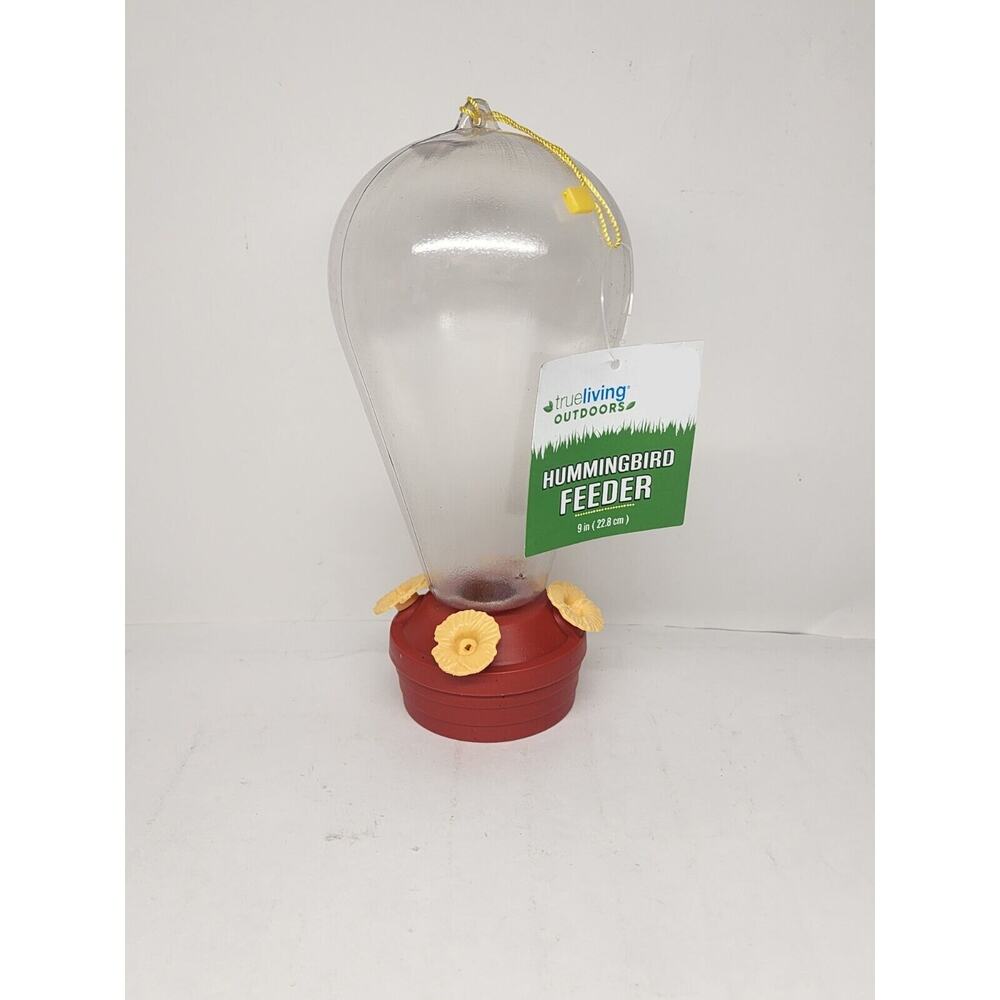 True Living 9” Hanging Hummingbird Feeder - Red/Yellow/Clear - NEW